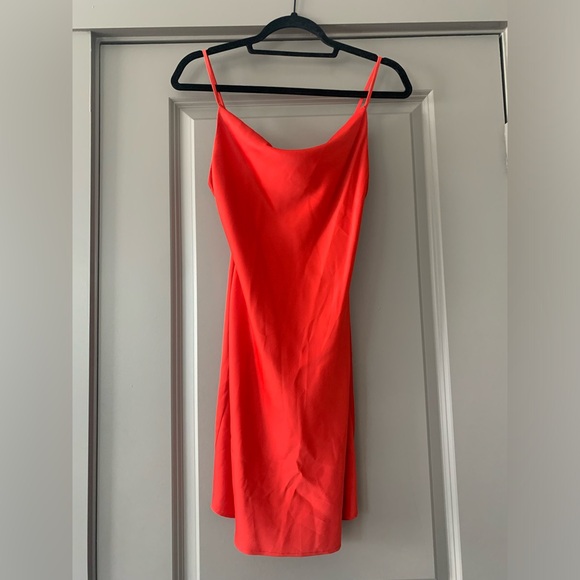 Urban Outfitters Mallory Red Silk Mini Cowl Neck Dress - Picture 4 of 5